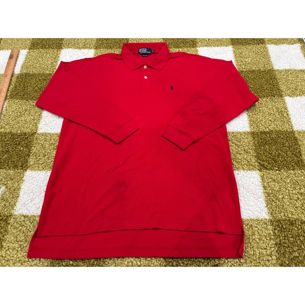 Polo Ralph Lauren Mens XL Red Long Sleeve Pique Cotton Polo Shirt Made in USA